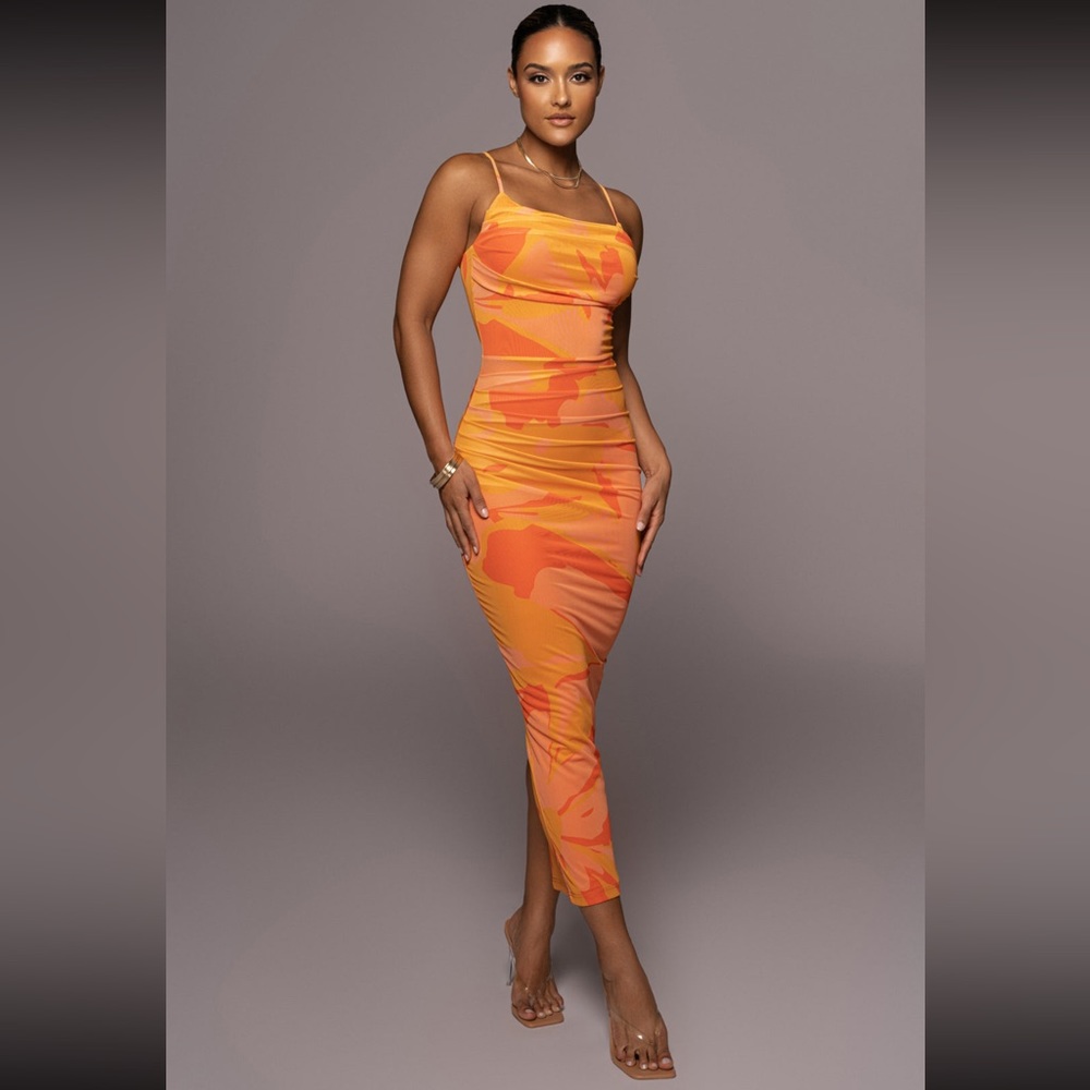JLUXLABEL Orange Naylene Ruched Dress
